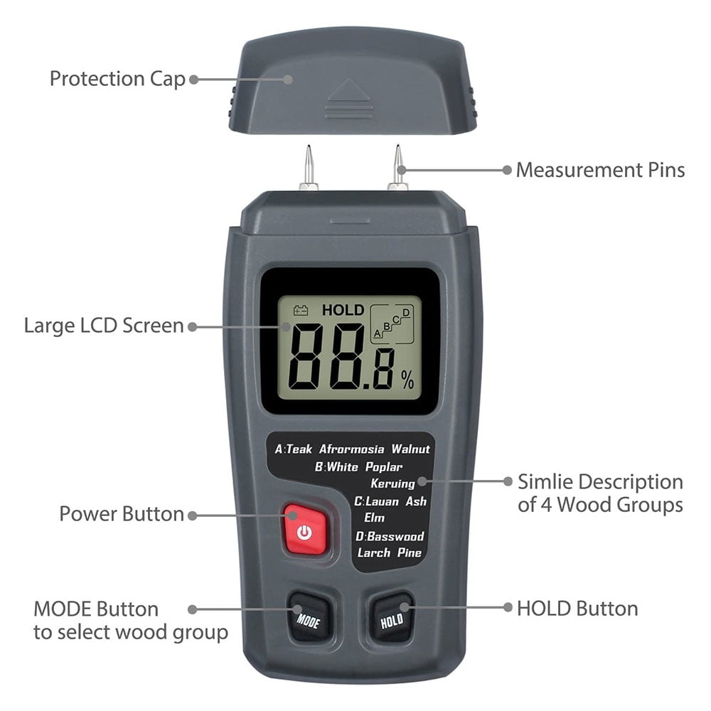 Handheld Firewood Damp Detector Wood Moisture Meter Two Pins Digital Measuring 