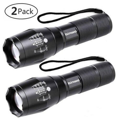 2 Pcs Tactical Flashlight Tac Light Torch Flashlight Brightest Zoomable LED Flashlight with 5 Modes - Adjustable Waterproof Flashlight for Biking
