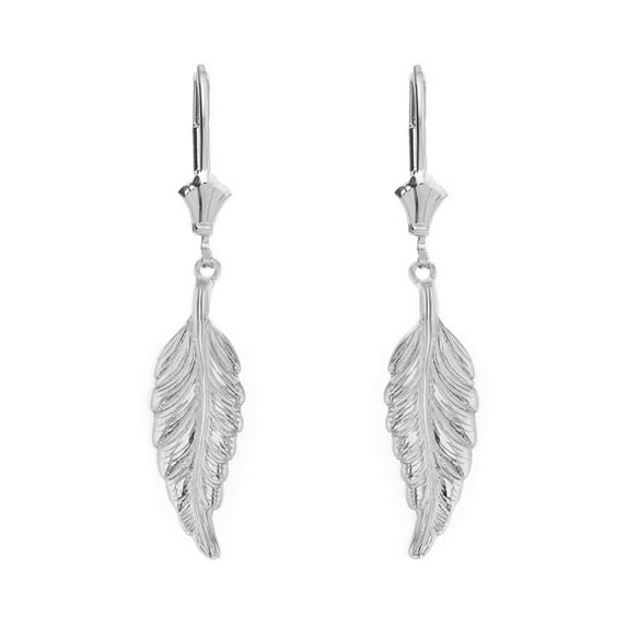 STERLING SILVER BOHEMIA BOHO FEATHER DROP EARRING SET : Pendant with 22" chain