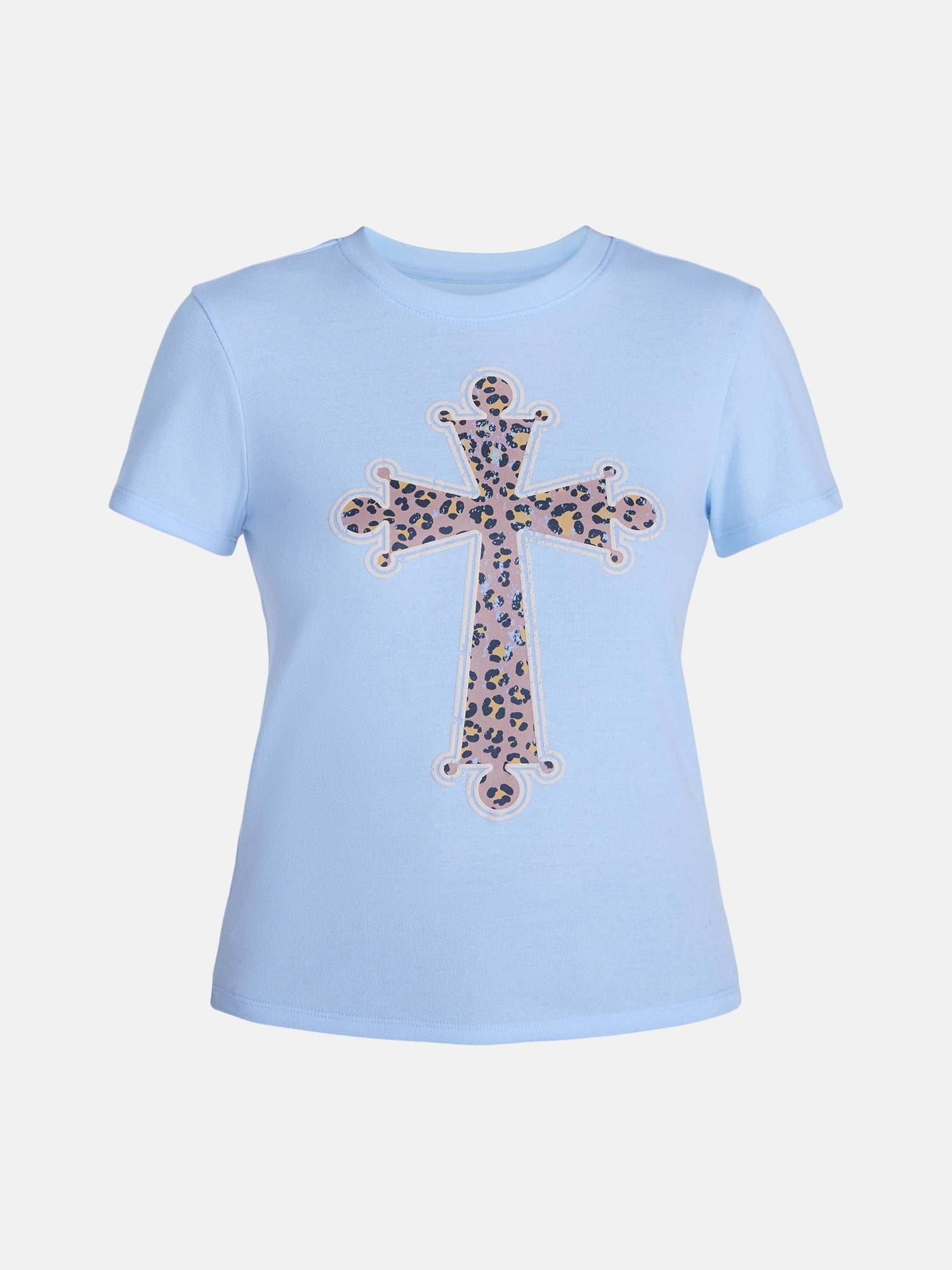 Junior's Graphic Baby Tee, Leopard Cross, Sizes XXS-XXL