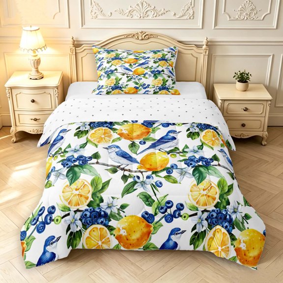 Erosebridal Watercolor Bird Animals Twin Comforter Sets,Rustic Branch Bedding Set,White Blue,Reversible,2pcs,1 Comforter and 1 Pillowcase