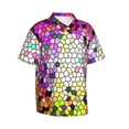 thumbnail image 2 of Balery Colorful Tie Dye Stained Glass 3 Print Men's Hawaiian Shirts Short Sleeve Beach Shirt Relaxed Fit Vacation Button Down Shirts-Small, 2 of 9