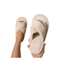 thumbnail image 4 of Xfvqtps Women Fluffy Slippers Cross Strap Stripe Open Toe Versatile Indoor Home Funny Winter Non-Slip Thick Sole Plush Slippers Khaki, 4 of 7