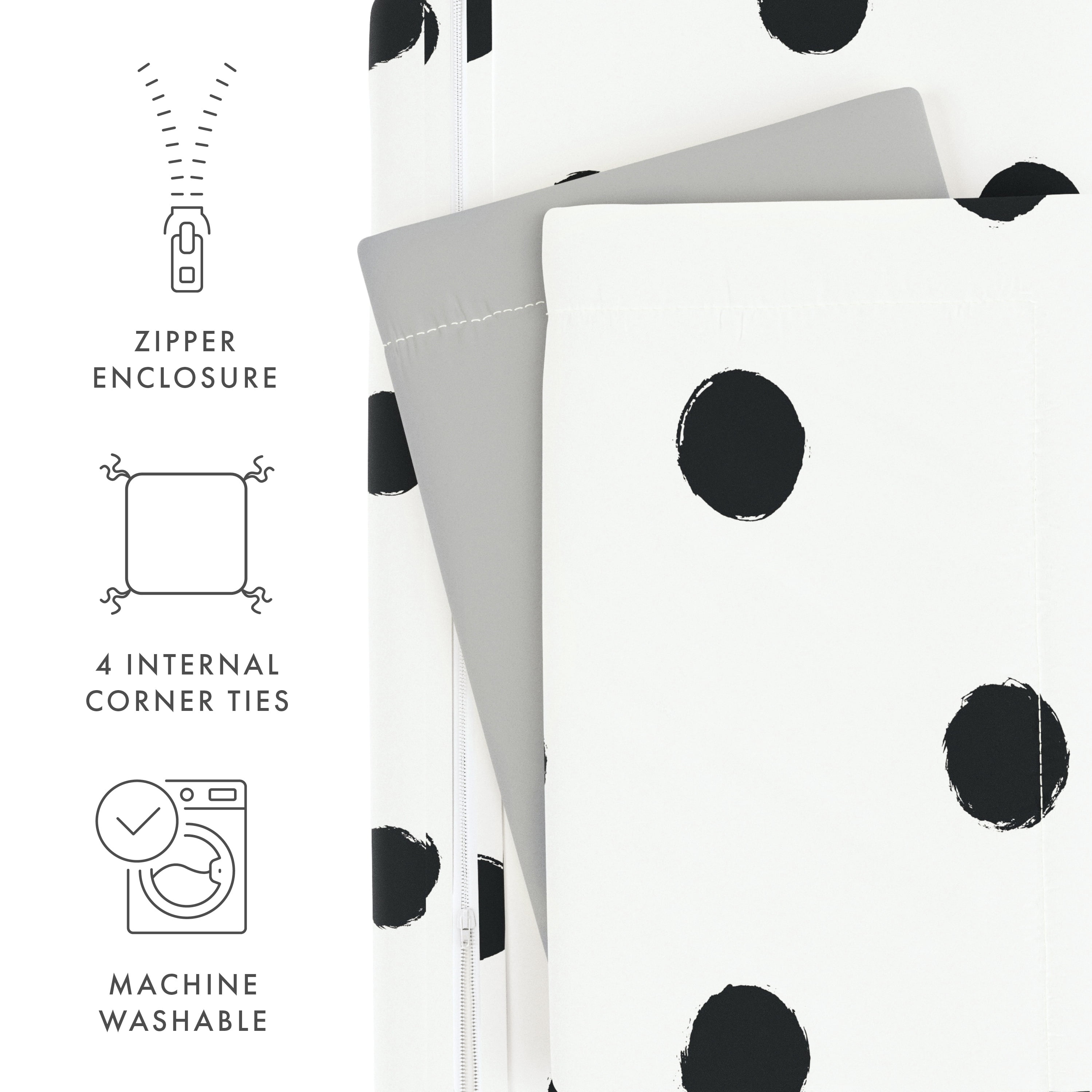 Noble Linens Light Gray Painted Polkadot Reversible 3-Piece Duvet Cover Set, King/Cal King
