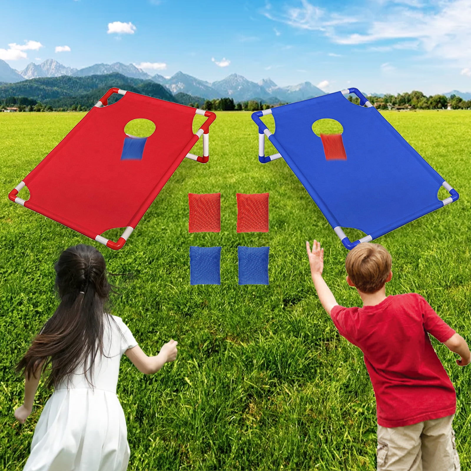 Eccomum Portable Cornhole Set with 2 Collapsible Cornhole Game Boards, 6 Bean Bags and Carrying Case, Camping Games Outdoor Yard Toss Games for Adults Family