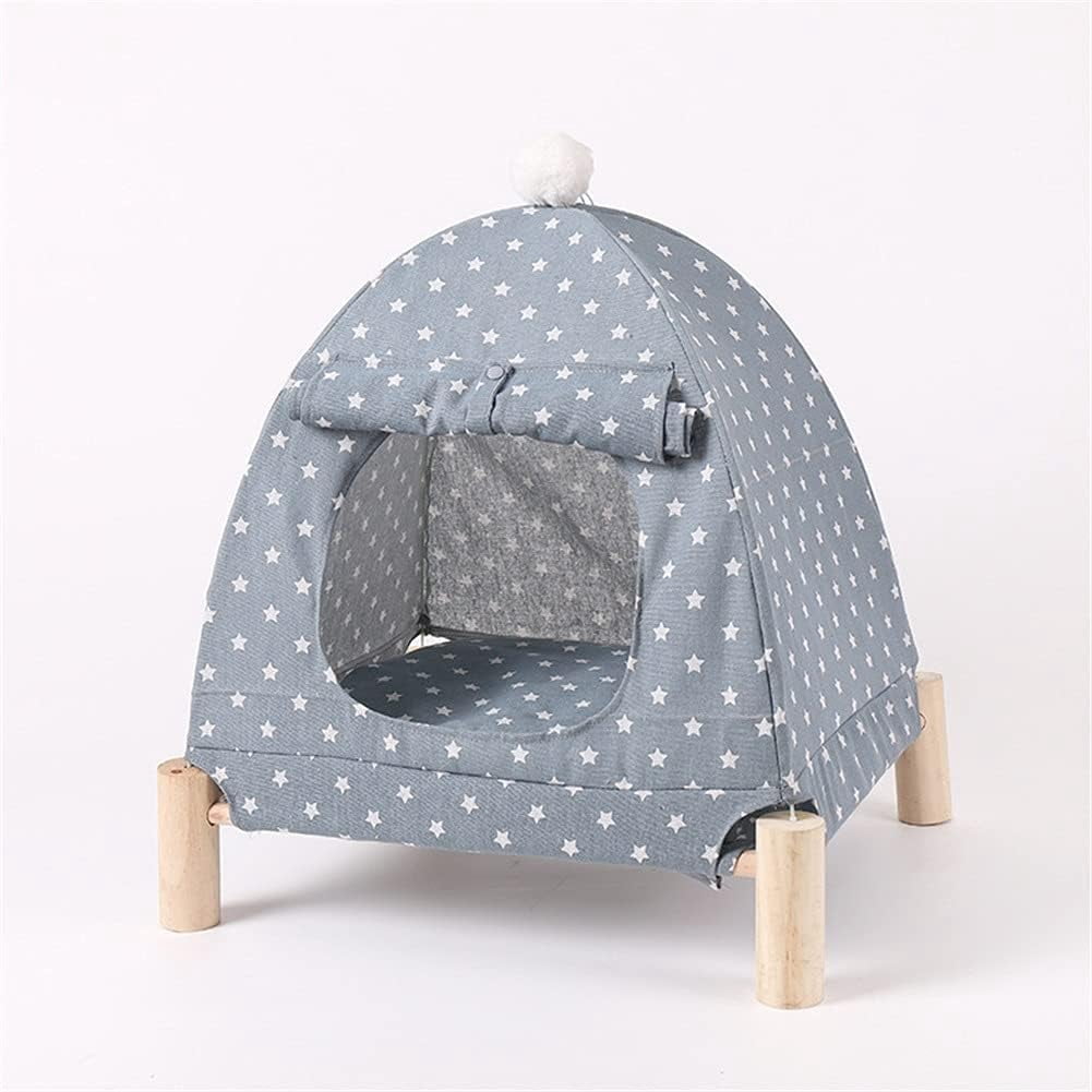 TOPCHANCES Wooden Frame Elevated Dog Cat Pet Bed with Removable Canopy Tent, Portable Dog Cat Tent for Outdoor & Indoor Use