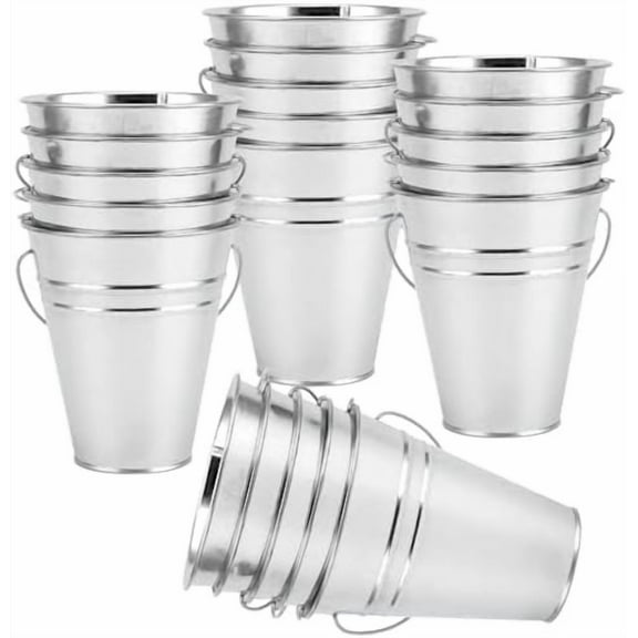 40 Pack 4.5 x 5 Inch Galvanized Metal Buckets, Silver Metallic Pails with Handle, Mini Tinplate Tin Pails for Craft, Ice, Candy Snack, Flower Decoration
