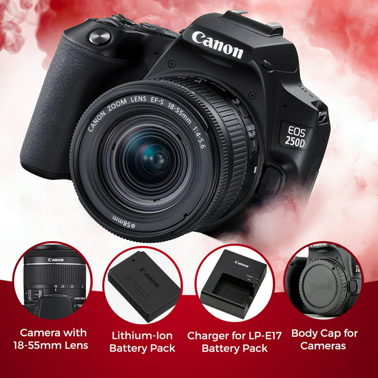 Canon EOS 250D (Rebel SL3) DSLR Camera with 18-55mm DC III Lens & Essential  Accessory Bundle - Includes: SanDisk Ultra 64GB SDXC Memory Card, Extended