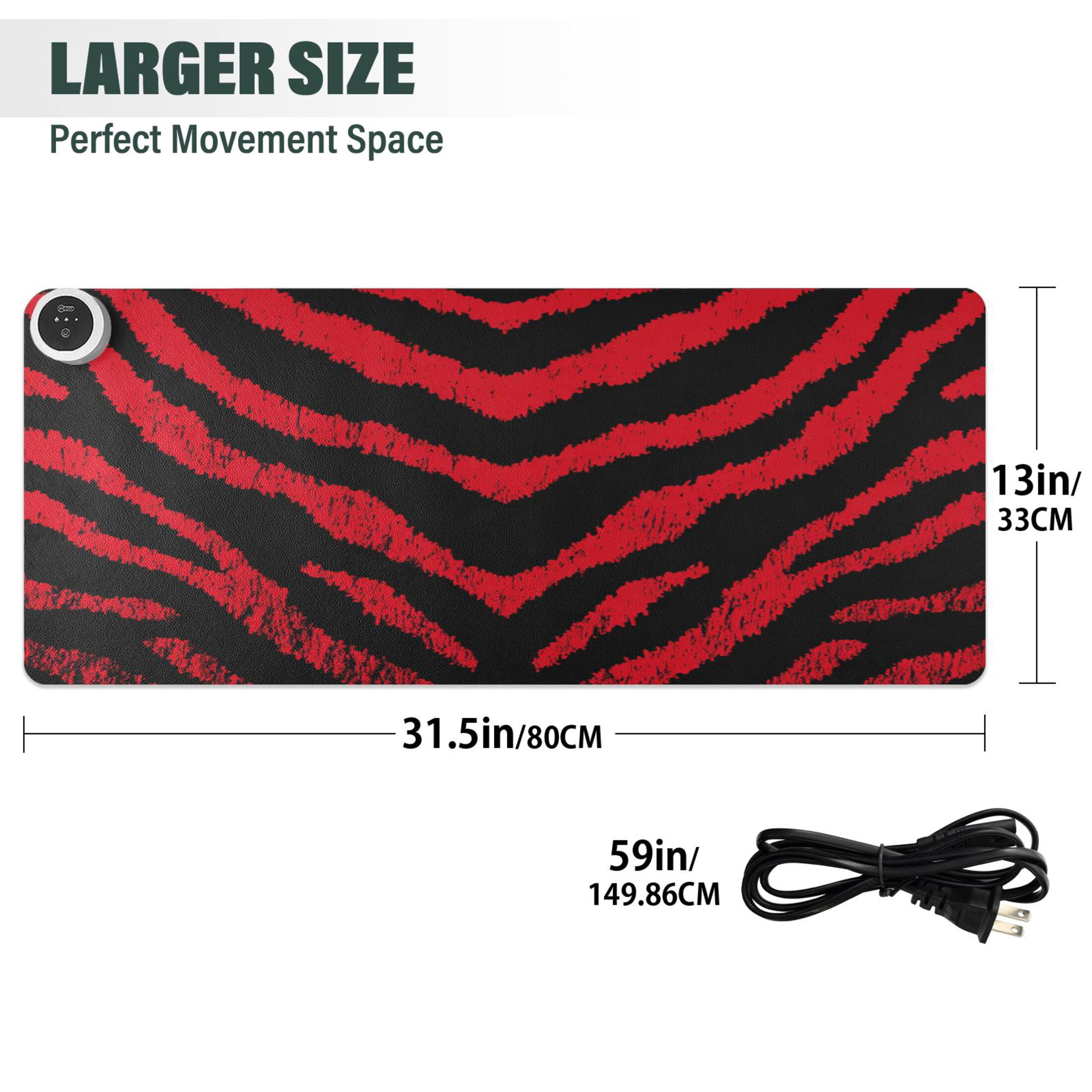 Large Heated Desk Mat Mouse Pad 31.5"x13"PU Leather Graphene Heating Desk Warmer with 3 Temperature Settings 110V US Plug Non-Slip Warm Pad for Home, Office, and Gaming Bold Crimson Chevron Pattern