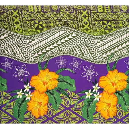 Tapa, Tribal Tattoo Hibiscus Plumeria Fabric | Peachskin