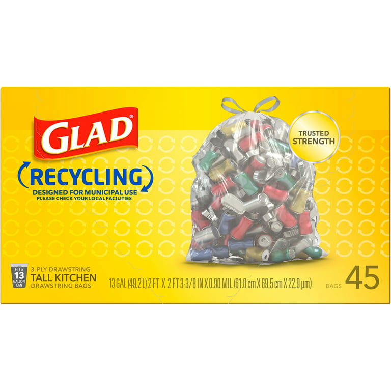 Glad Clear Kitchen Tall 13 Gallon Drawstring Trash Bags, 45 ct - Kroger