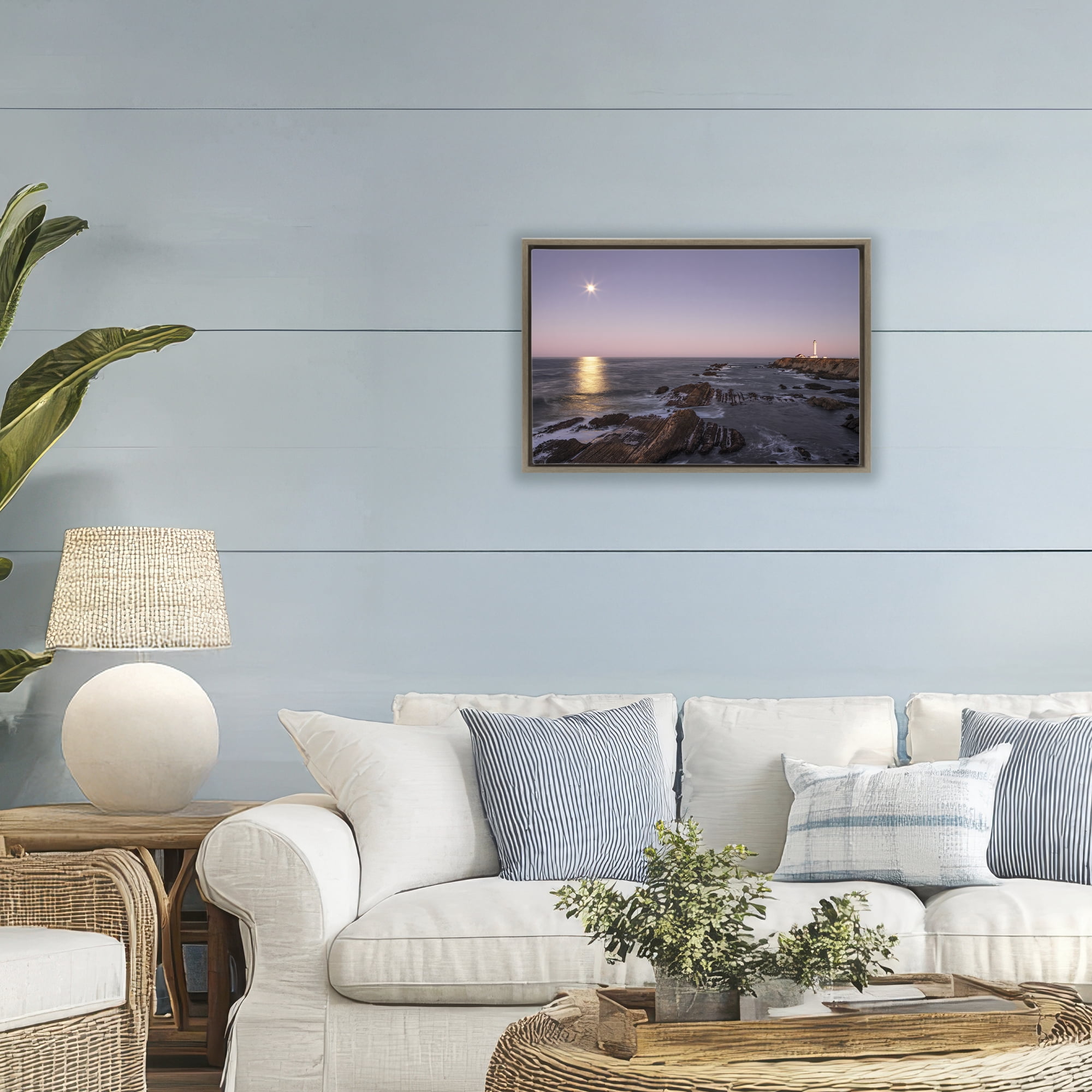Stupell Industries Moon Arena Coastline Brown Framed Floater Canvas Wall Art, design by Shelley Carlisle