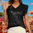 thumbnail image 2 of Business Casual Tops Women Solid Ruffle Plume Sleeve Sparkling Embellishments Womens Golf Shirt,Black,M, 2 of 5