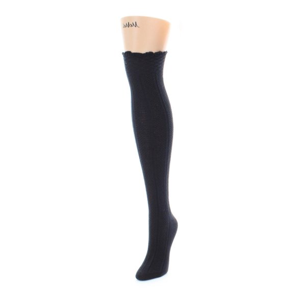 MeMoi Vertical Ridges Cotton Blend Over The Knee Socks - Womens - Female, One Size, Black