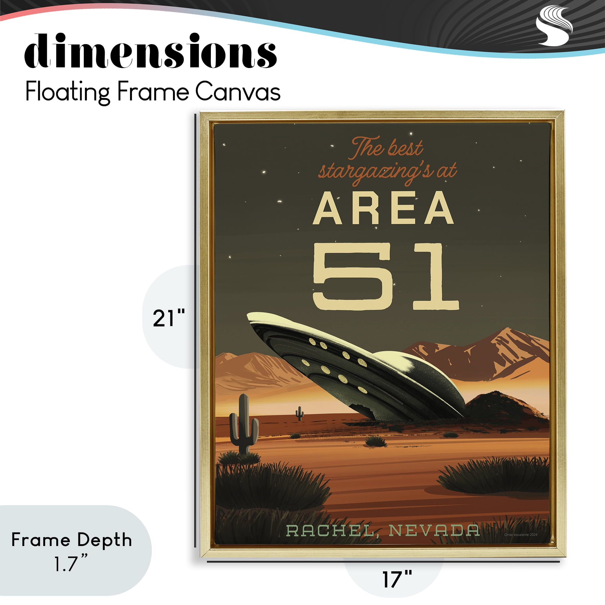 Stupell Industries Stargazing Area 51 Gold Framed Floater Canvas Wall Art, design by Omar Escalante