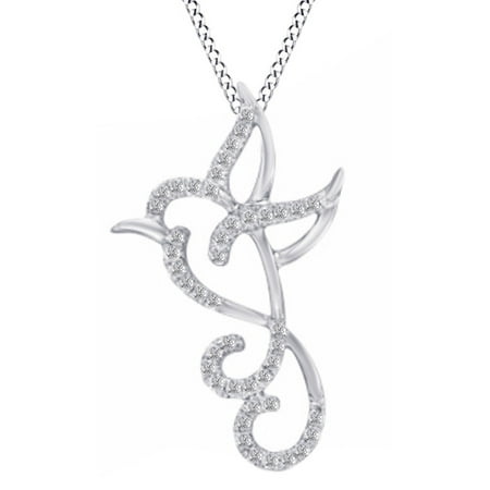 - 1/10 Carat T.W. Natural White Diamond Hummingbird Pendant Necklace in 10K Solid White Gold