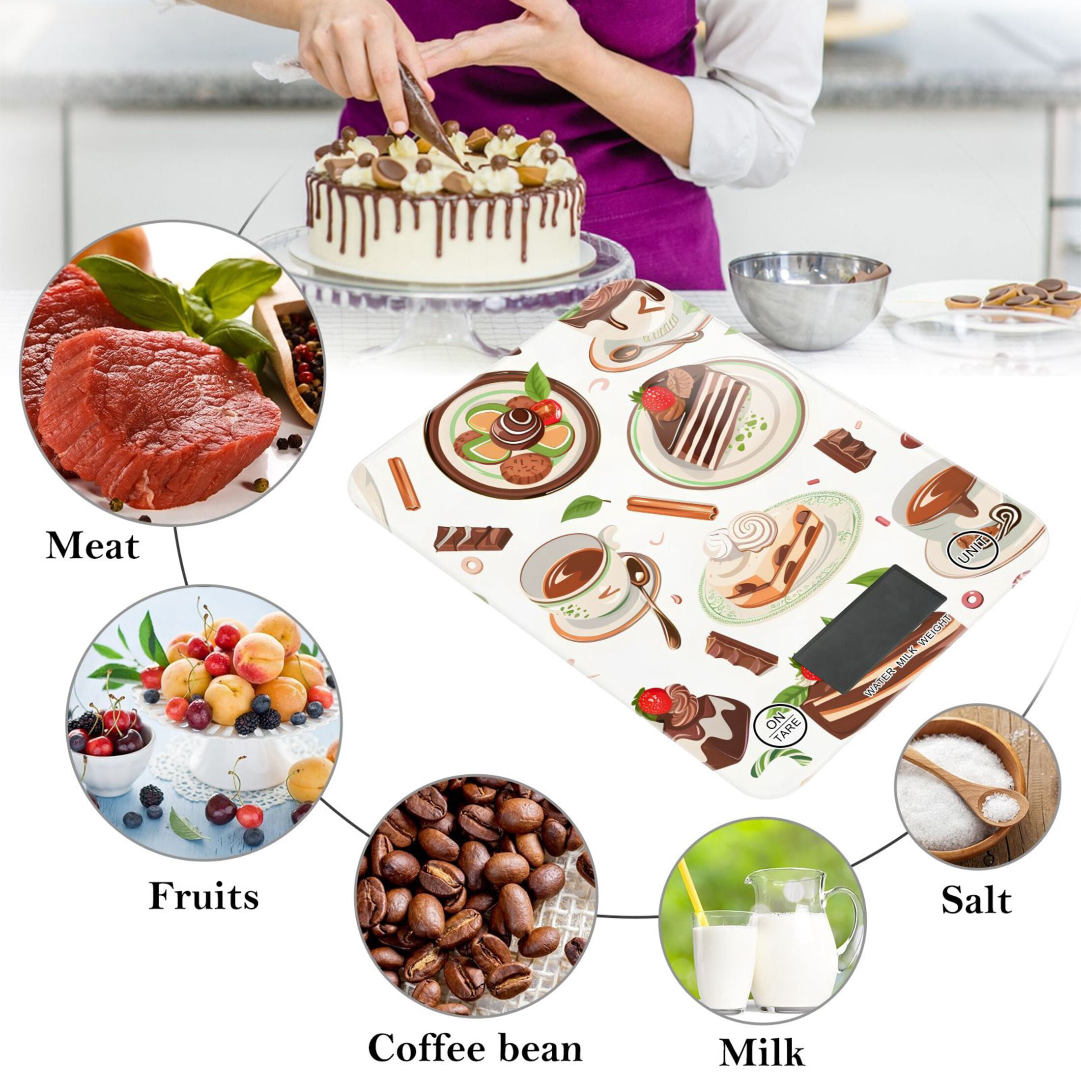 Coffee Tea Cups Cakes Leaves Food Scale Digital Kitchen Scale Waterproof Tempered Glass Tare Function 11 lb for Baking Cooking Meal Prep