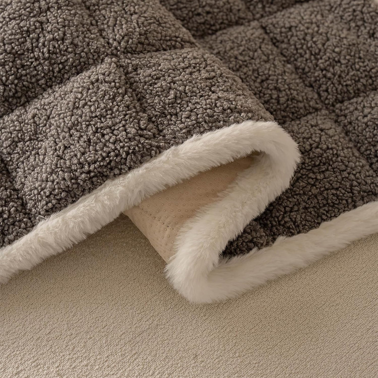 Thick Plush Sofa Cushion 70x120cm, Non-Slip Winter Seat Pad, Straight-Line Design Fixed with Straps, Soft Gray Polyester, for Living Room Couch Decor