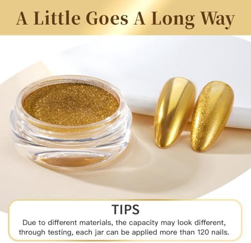 Diva Chrome Nail Powder - Gold Mirror Effect Nail Chrome Powders, Highlight Metallic Chrome Powder for Nail Art Pigment Chrome Powder for Nails (Gold, 1g)