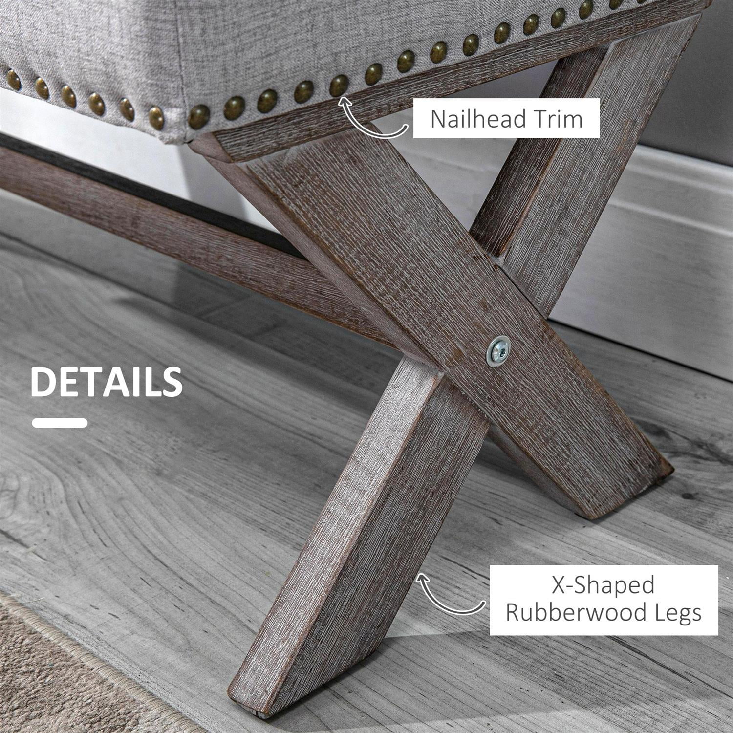 Demi Bonn 35" Upholstered Storage Bench with Hidden Space and Wood Legs for Living Room, Entryway and Bedroom Spaces, Gray