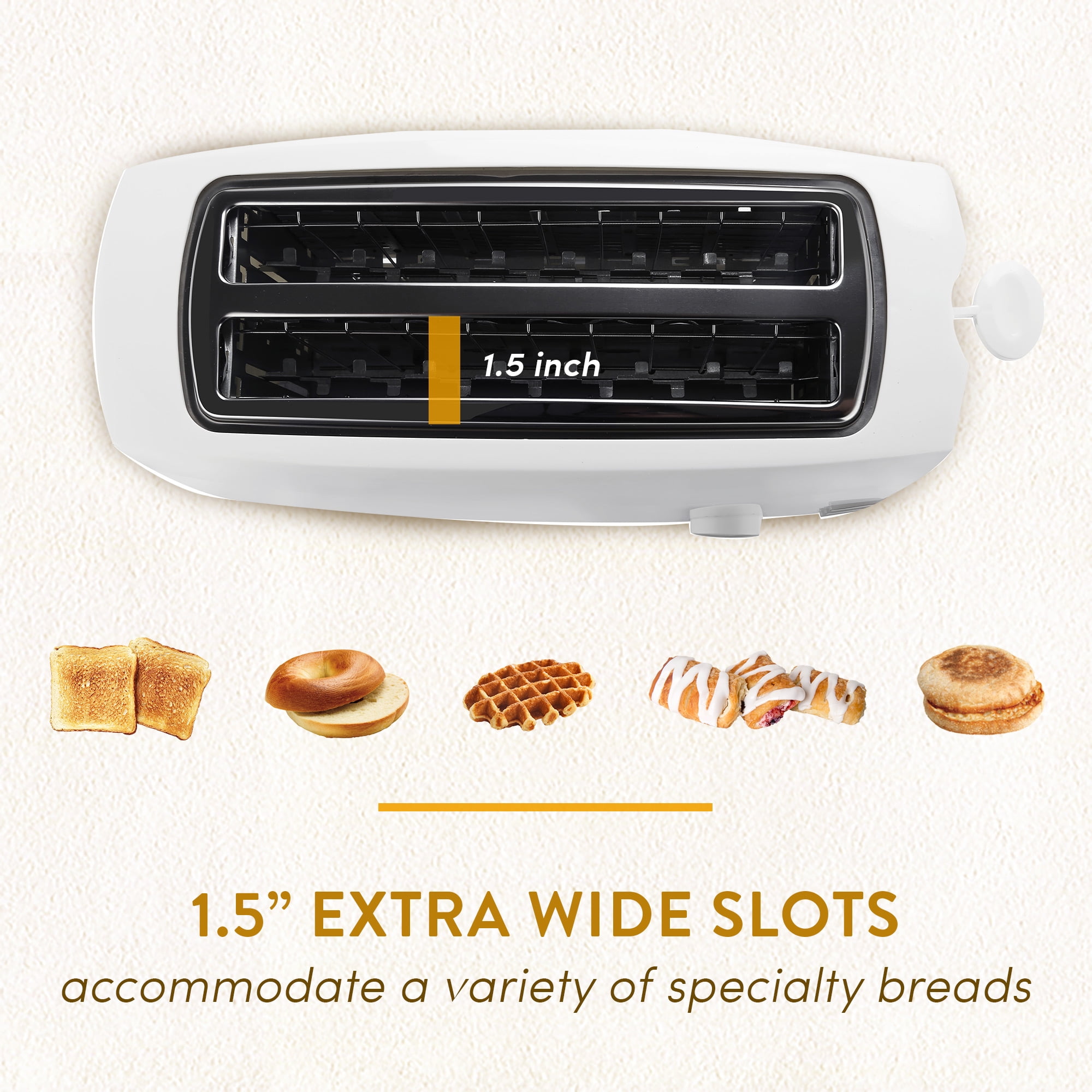 Elite Gourmet ECT-4829 Long Slot 4 Slice Toaster, 6 Toast Settings Toaster  Defrost, Reheat, Cancel Functions, Slide Out Crumb Tray, Extra Wide Slots