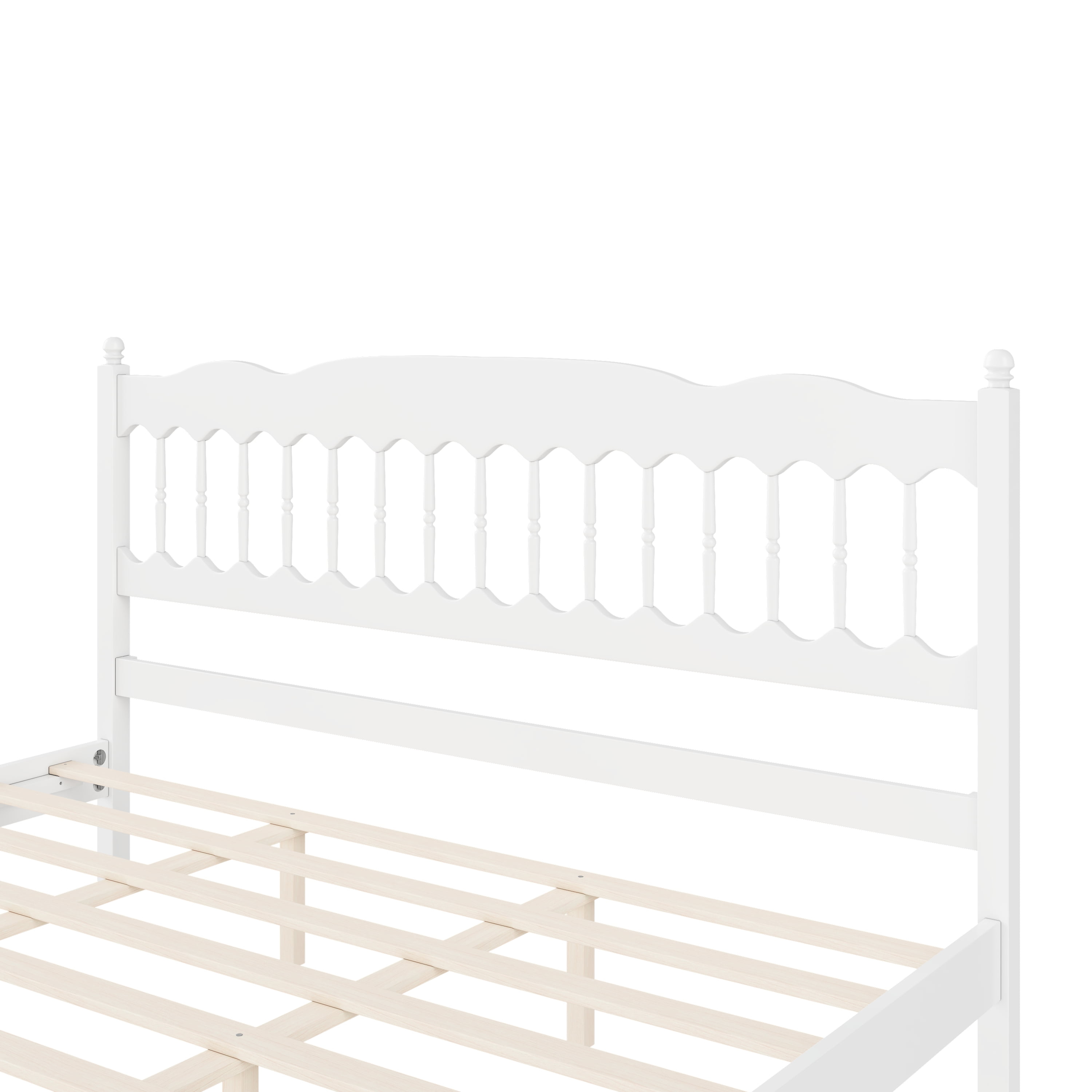 Mintazer Farmhouse King Platform Bed with Spindle Headboard, Vintage Arched Slat Platform Bed Frame for Bedroom, No Box Spring Required, White