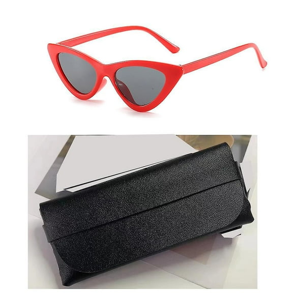 Dww-lot De Deux Lunettes Rouges + Sac Lunettes Noir Lunettes De Soleil Polarises Il De Chat Pour Femme, Protection Uv Lunettes De Soleil Rtro Troites