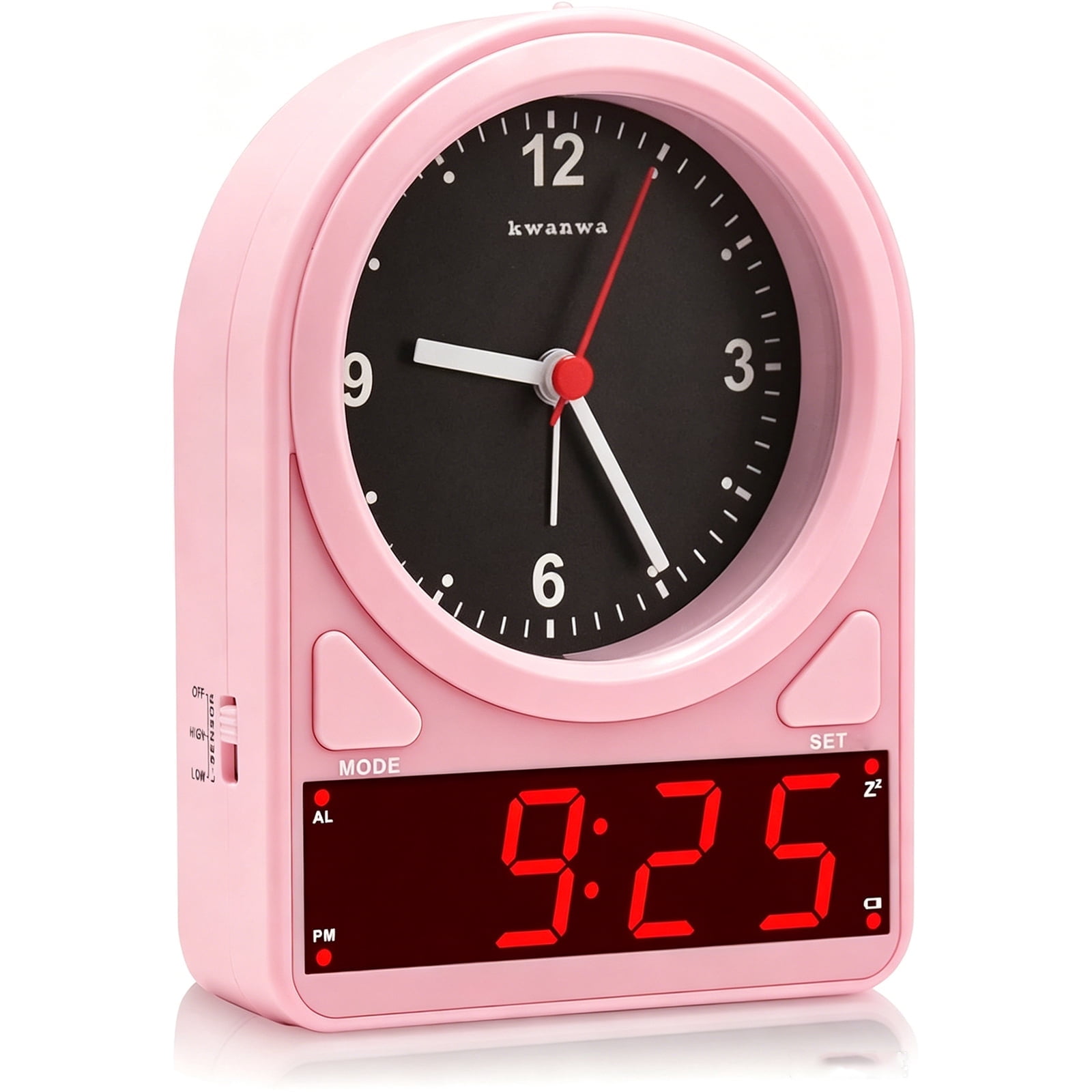 2-in-1 Analog Digital Alarm Clock – Light Sensor LED Display, Snooze, 12Hr/24Hr Format, Easy to Read for Kids Learning Time, Bedroom, Desk, Living Room – Retro Design for Seniors, Teens, Children