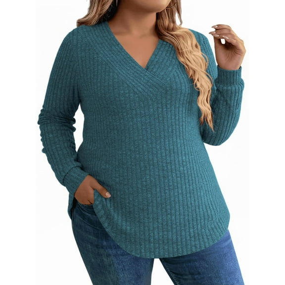 NISVIYA Womens Winter Plus Size Sweather with Long Sleeves,Fashion Casual Loose Fit Knit V-Neck Tops