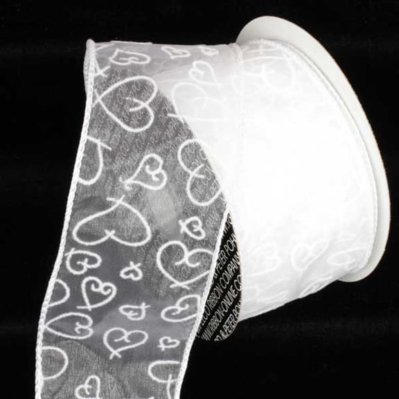 The Ribbon People White Flocked Heart Wired Craft Ribbon 4" x 40 Yards