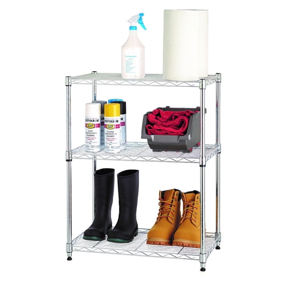 HSS Stackable 23.2"W x 13.4"D x 30.6"H 3-Shelf Freestanding Shelves, Silver
