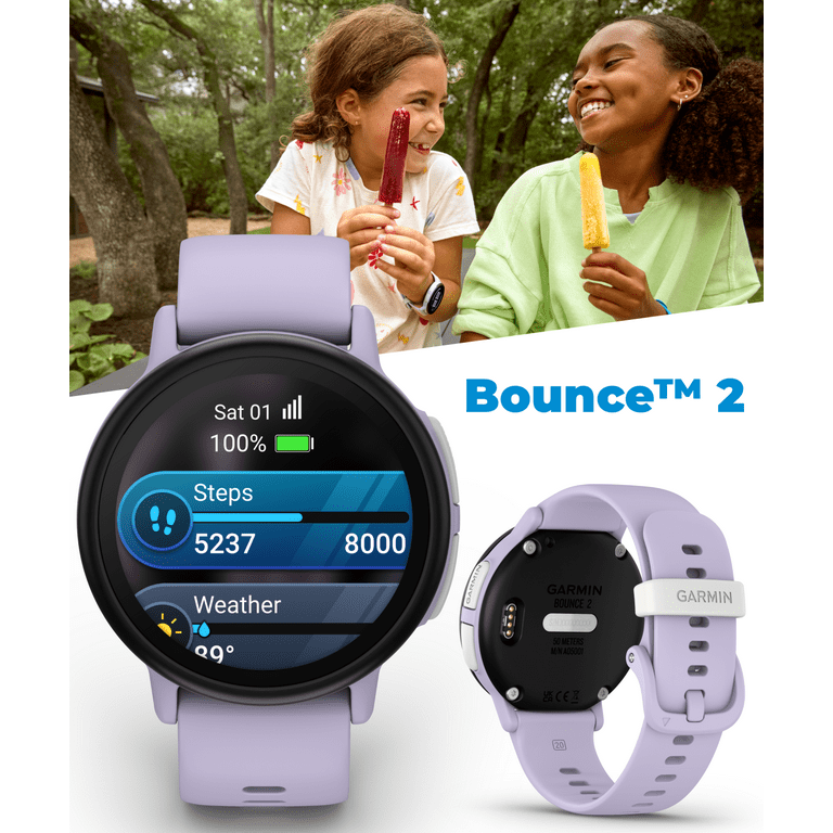 Montre Connectée Garmin Bounce 2 Pour Enfants - Appels, Messages, Géolocalisation LTE, écran AMOLED, Violet Clair