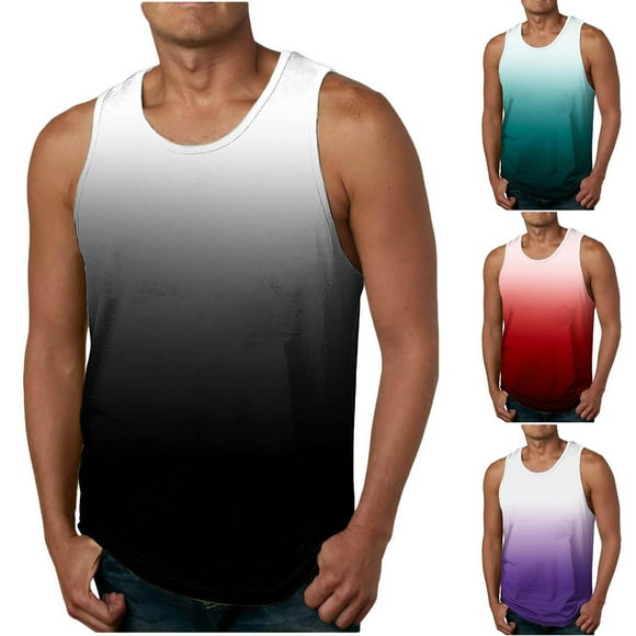 Aboser Big and Tall Men's Workout Tank Tops Trendy Gradient Printed Tees Casual Sleeveless Muscle Tee Shirt for Summer Beach Vacation Sports Tank Top