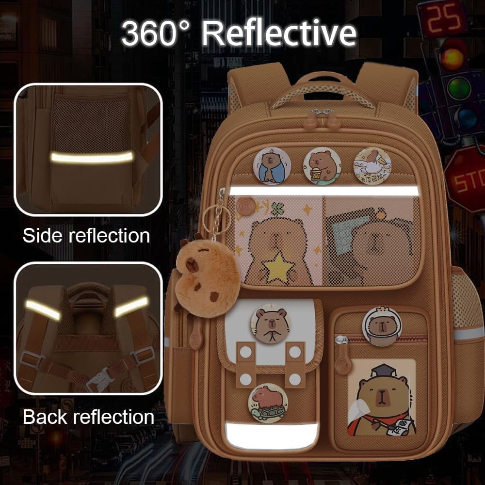 Capybara Backpack for Women and Men, Cute Cartoon Capybara Bag with Pins, Ita Bag Casual Travel Daypack, Kawaii Laptop Backpack for Daily Use