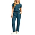 thumbnail image 2 of Outfits 2026 Two Piece Lounge Set Women's Summer V-Neck Color Blocked Pocket Top Drawstring Pants Protective Suit Set Dark Blue S, 2 of 6
