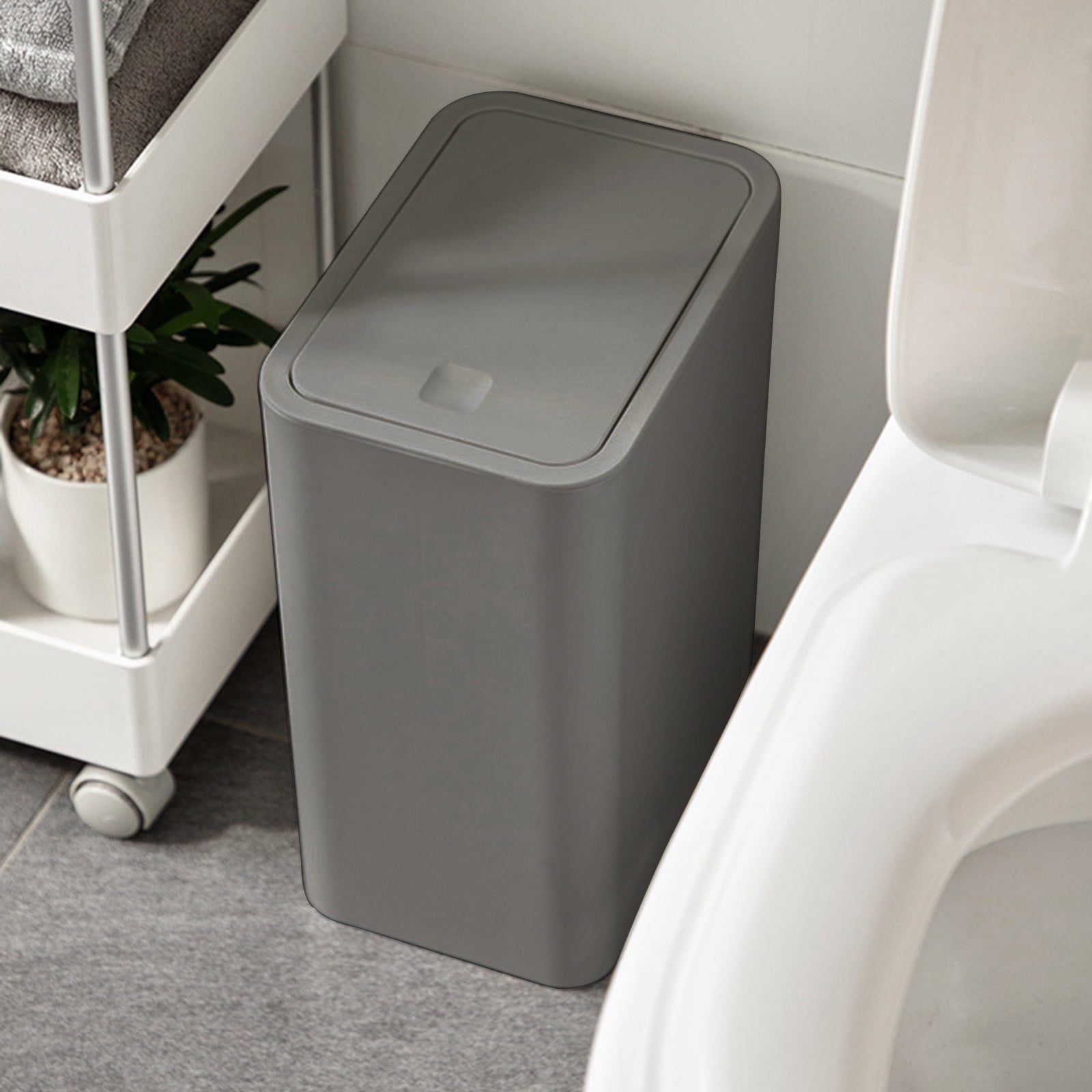Bathroom Trash Can with Lid, Small Plastic Garbage Can with Press Pop-Up Lid, Odor Locking, Narrow Design, Bedroom Kitchen Office Toilet Waste Bin, Space-Saving and Durable