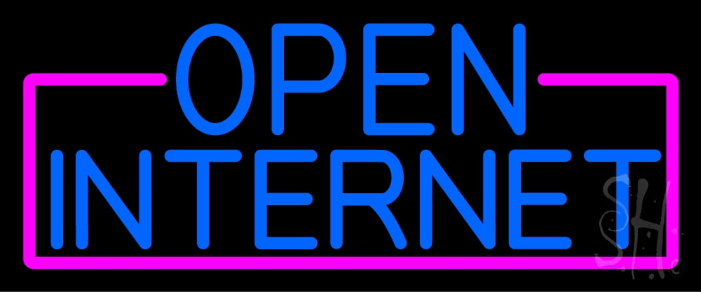 Blue Open Internet With Pink Border LED Neon Sign 6 x 15 - inches, Clear Edge Cut Acrylic Backing, with Dimmer - Bright and Premium built indoor LED Neon Sign for Computer & Electronics store decor.