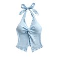 thumbnail image 3 of Tsesme Women's Halter Backless Crop Tops, Deep V Twist Front Sleeveless Tank Tops, Slim Fits Ribbed Knit Going out Camisole L, 3 of 6