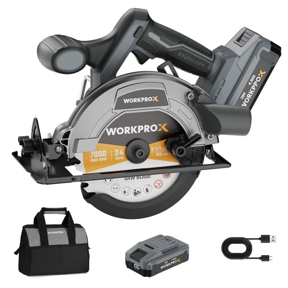 Sierra circular inalámbrica WORKPRO 20V sin escobillas con disco de 6,5"