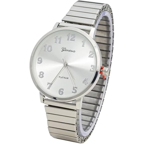 Blekon Women's Stainless Steel Wristwatch with Stretchable Alloy Band, Silver