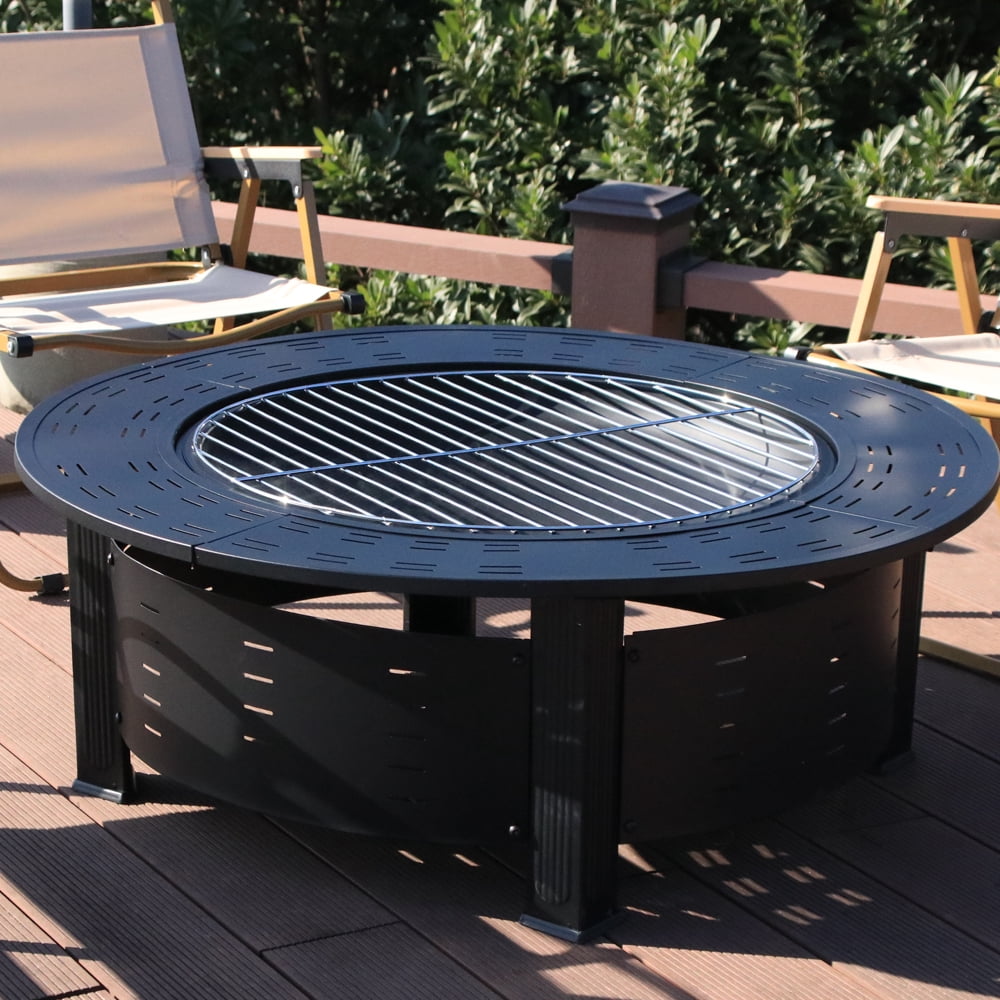 Segmart Round Fire Pit,37'' Outdoor Fire Pit Table for Stove Cooking Tea Barbecue,Smokeless Charcoal Grill Rack Heating Brazier for Patio Courtyard