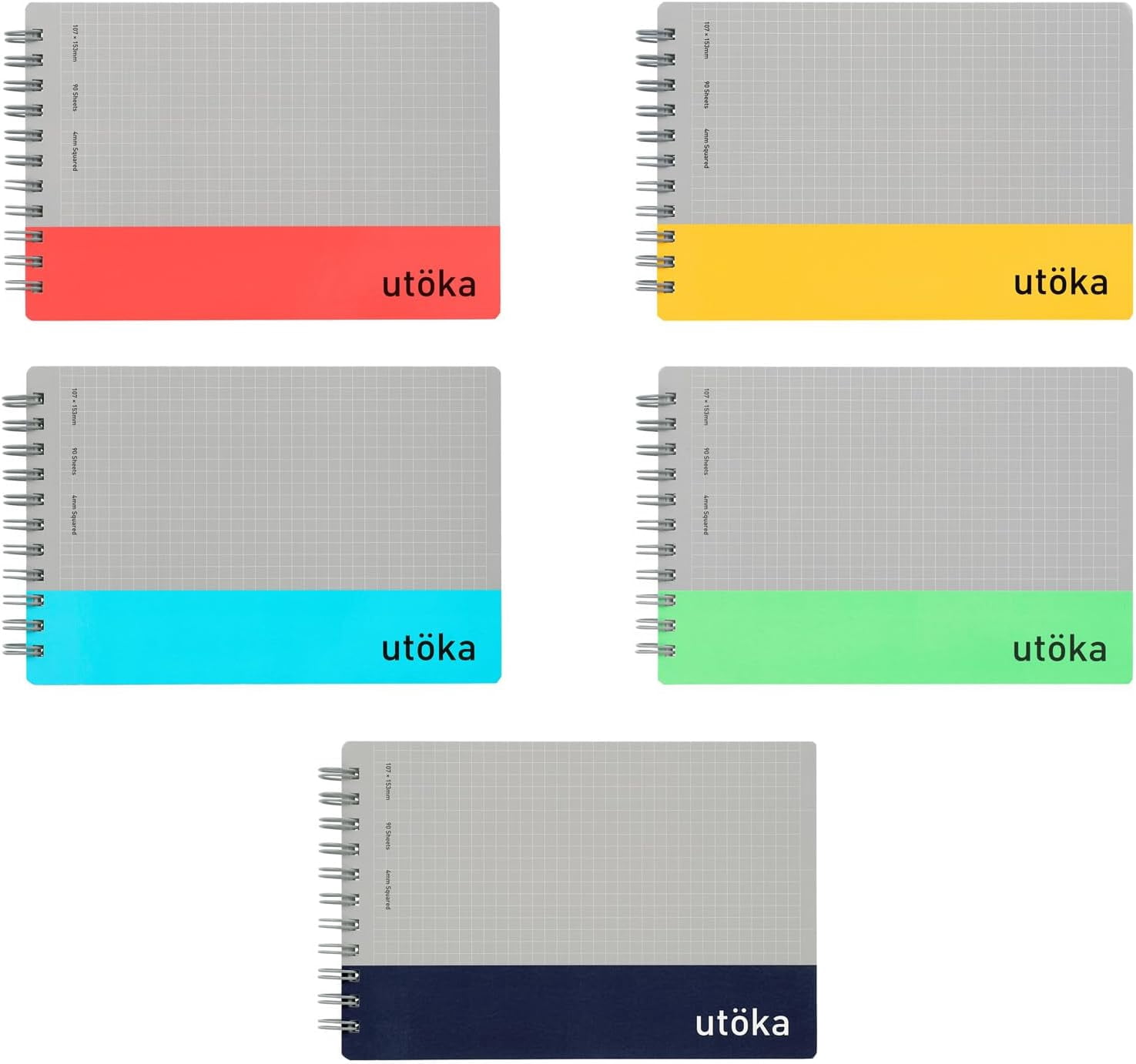 Utoka Pocket Size Notebook 4mm Graph Yellow 90 Sheets 4.2 x 6.5 5 Pack