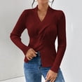 thumbnail image 4 of Women's Criss Cross Front Sweater Wrap V-Neck Ribbed Knit Pullover (Wine, XL), 4 of 5