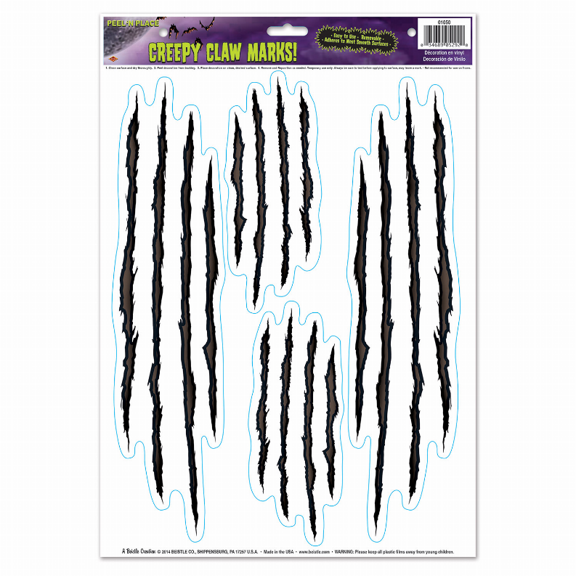 New Creepy Claw Marks Peel 'N Place Party Wall Clings Decoration 12-17"