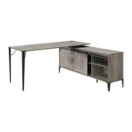 HomeRoots 491497 65 in. L Shape Writing Desk, Gray & Black