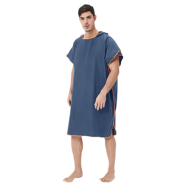 Toalla Baño Playa para Acampar Al Aire Libre Microfibra Albornoz Con Capucha para Adultos Secado Rápido Y Absorbente Toalla Baño Capa Piscina Junto Al Mar (azul Marino + Borde Naranja)