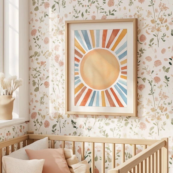 Retro Sunshine Nursery Art Print, Boho Sun Wall Decor Home Decor #2755, Unframed Poster Size 8x12