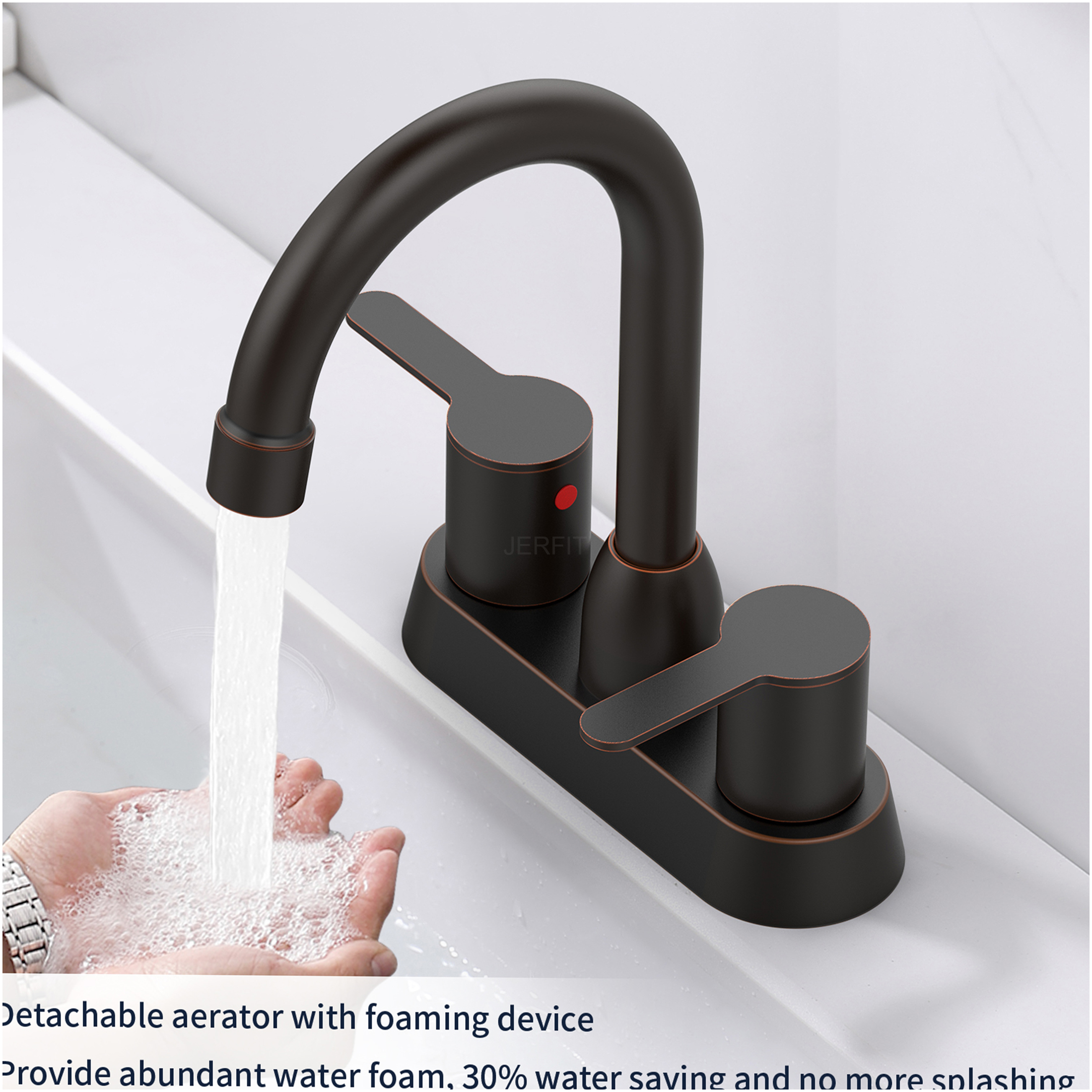 JERFIT Oil Rubbed Bronze Centerset Bathroom Sink Faucet, 2-Handle Modern Vanity Faucet for 2 or 3 Hole Mount, Solid Brass Construction