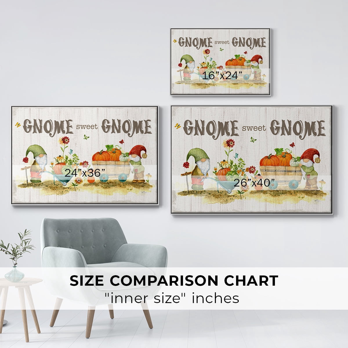 Gnome Sweet Gnome - Framed Gallery Wrapped Holiday Canvas - 25 x 37 - White Frame