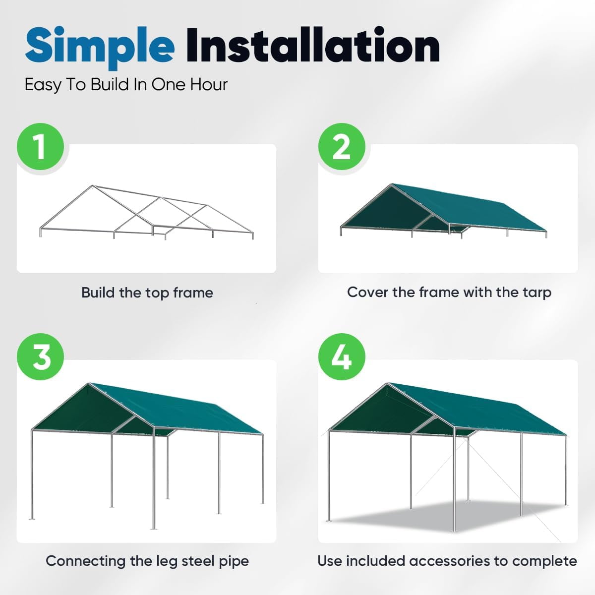 Quictent 10X15ft Upgraded Carport, Heavy Duty Car Canopy Carport Canopy Portable Garage Shelter Party Tent with 3 Reinforced Steel Cables, Green